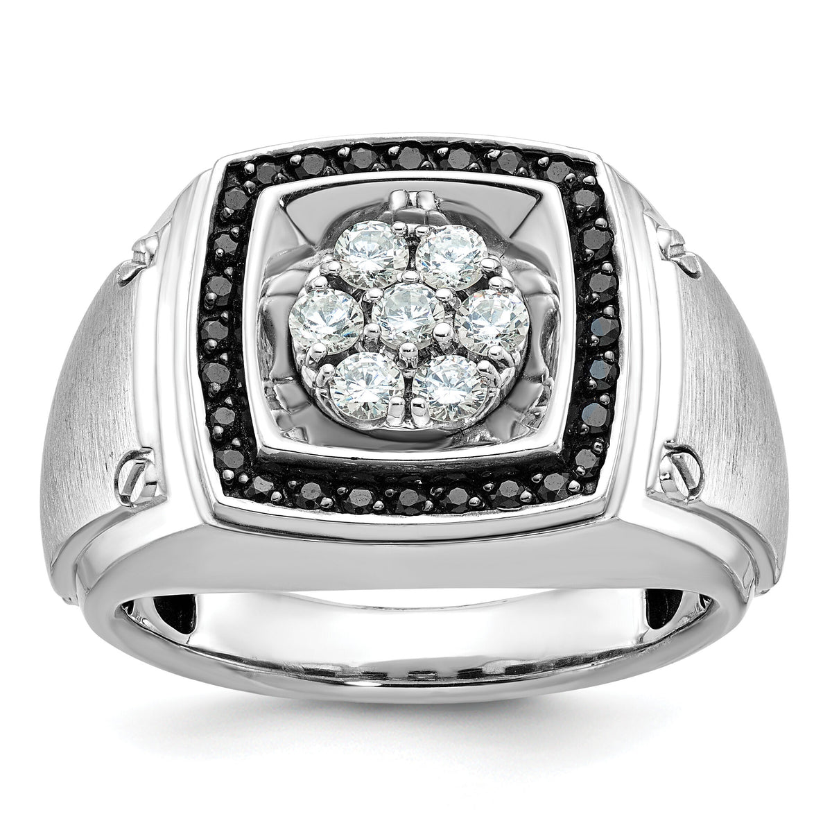 10kw IBGoodman Men's Polish/Satin Black & White Dia Halo Cluster Ring-B59156