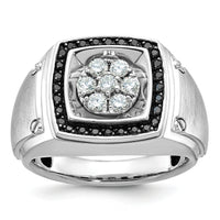 10kw IBGoodman Men's Polish/Satin Black & White Dia Halo Cluster Ring-B59156