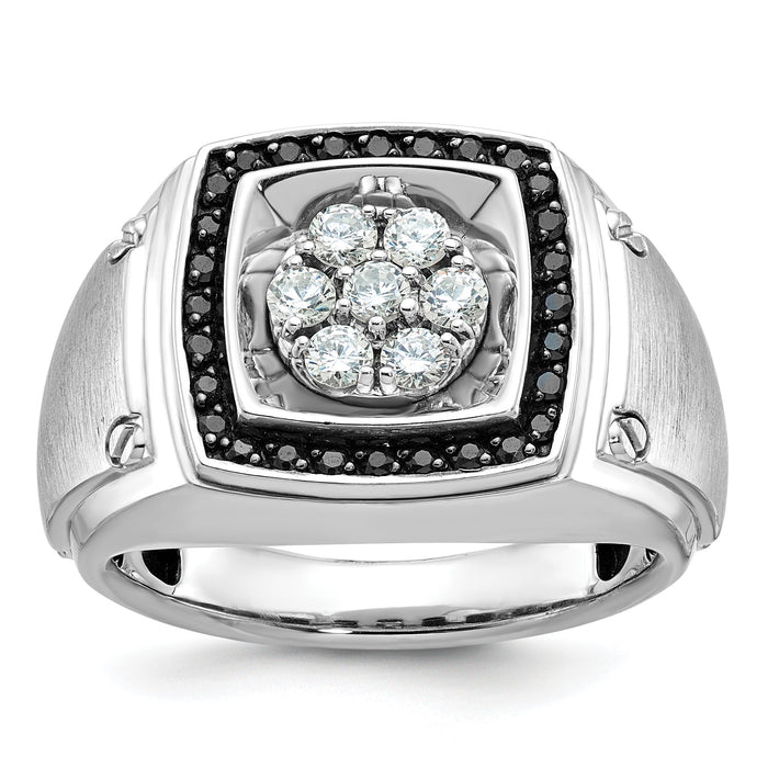 10kw IBGoodman Men's Polish/Satin Black & White Dia Halo Cluster Ring-B59156