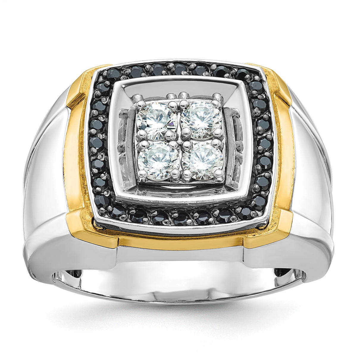 10ktt IBGoodman Men's Polished Black & White Dia Square Cluster Ring-B59159