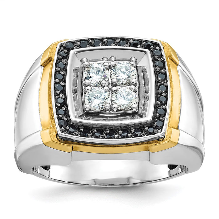 IBGoodman 14k Two-tone Men's Polished 3/4 Carat AA Quality Black and White Diamond Square Cluster Ring-B59159-4WYAA