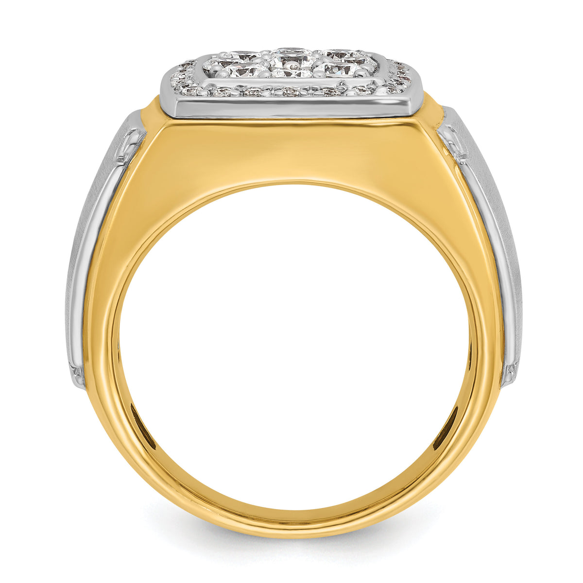 10k Two-tone IBGoodman Men's Polished & Satin Square Cluster Ring Mtg-B59163