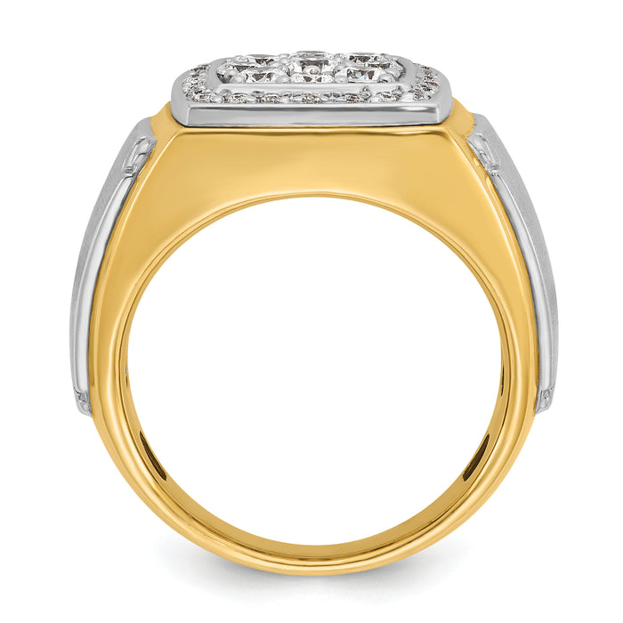10k Two-tone IBGoodman Men's Polished & Satin Square Cluster Ring Mtg-B59163
