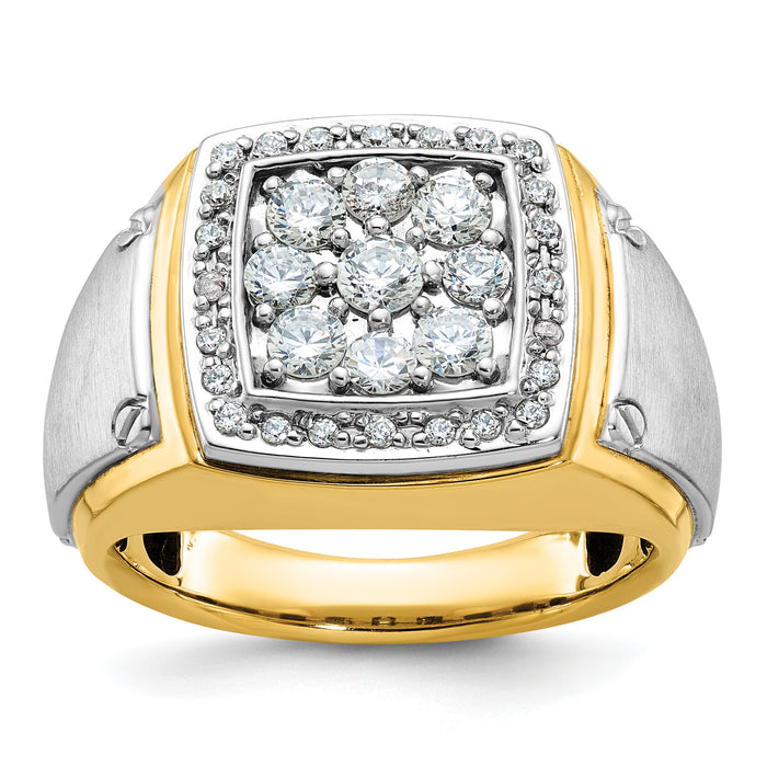 10k Two-tone IBGoodman Men's Polished & Satin Square Cluster Ring Mtg-B59163-0YW