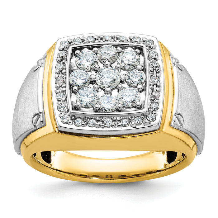 10k Two-tone IBGoodman Men's Polished & Satin Square Cluster Ring Mtg-B59163
