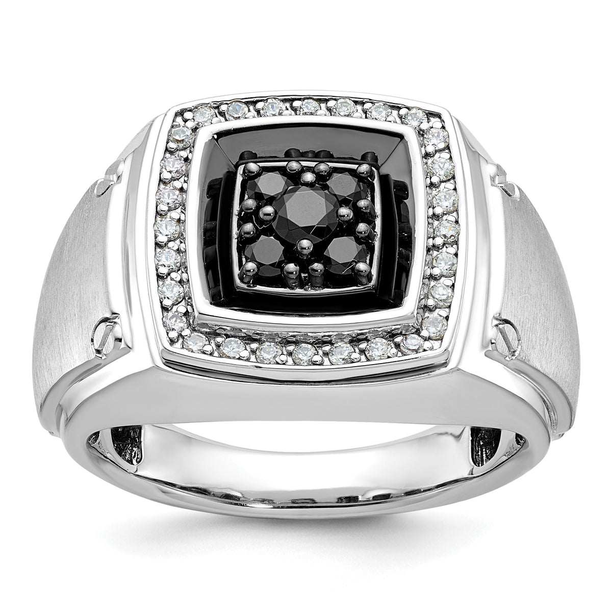 14kw w/ Black RH IBGoodman Men's Satin Black & White Diamond Ring-B59166