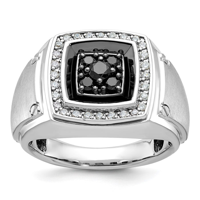 IBGoodman 14k White Gold with Black Rhodium Men's Polished and Satin 5/8 Carat Black and White Diamond Ring-B59166-4WAA