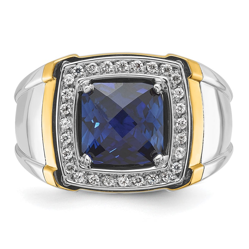 IBGoodman 14k Two-tone Men's Polished Lab Created Sapphire and AA Quality Diamond Ring-B59175-4WYCS/AA