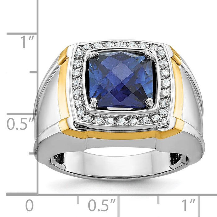 IBGoodman 14k Two-tone Men's Polished Lab Created Sapphire and AA Quality Diamond Ring-B59175-4WYCS/AA