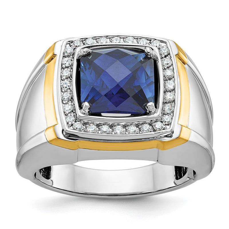 IBGoodman 14k Two-tone Men's Polished Lab Created Sapphire and AA Quality Diamond Ring-B59175-4WYCS/AA