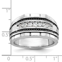 IBGoodman 14k White Gold with Black Rhodium Men's Polished Satin and Textured 7-Stone 1/2 Carat AA Quality Diamond Ring-B59177-4WAA