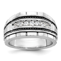 IBGoodman 14k White Gold with Black Rhodium Men's Polished Satin and Textured 7-Stone 1/2 Carat AA Quality Diamond Ring-B59177-4WAA