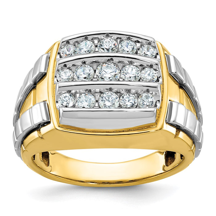 IBGoodman 14k Two-tone Men's Polished and Grooved 3-Row 1 Carat AA Quality Diamond Cluster Ring-B59184-4YWAA