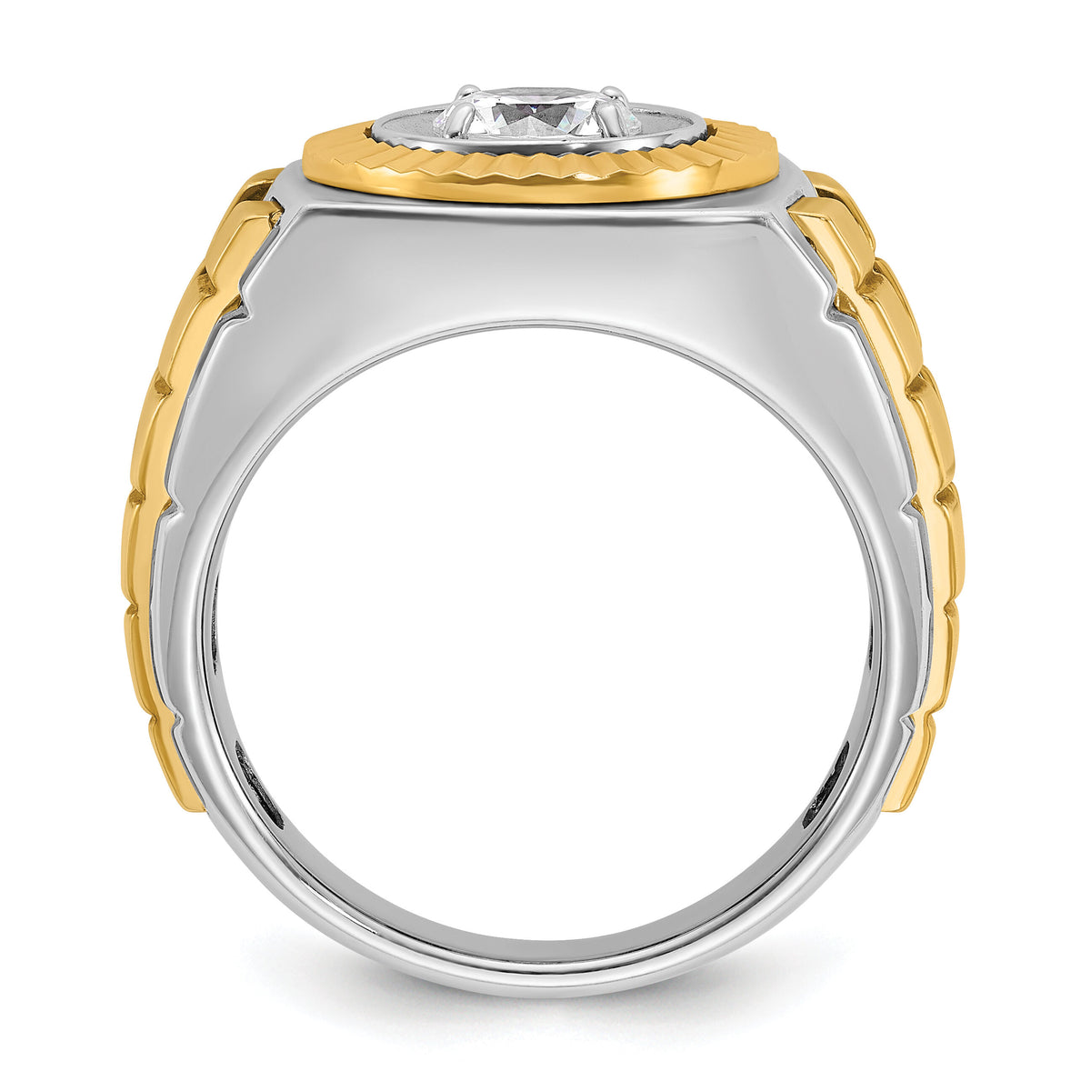 10k Two-tone IBGoodman Men's Polished and Textured Ring Mounting-B59186