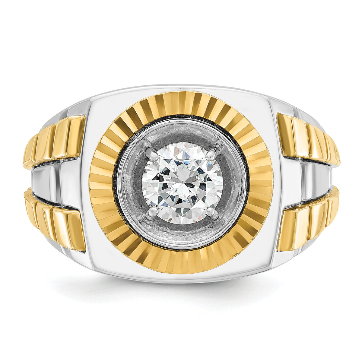 10k Two-tone IBGoodman Men's Polished and Textured Ring Mounting-B59186