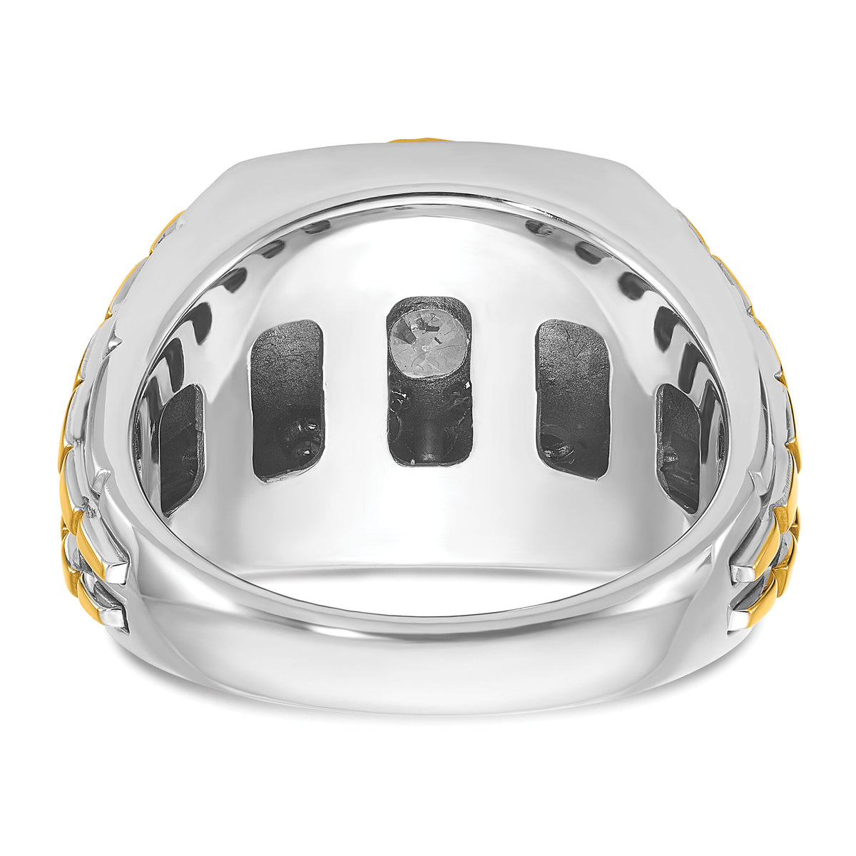 10k Two-tone IBGoodman Men's Polished and Textured Ring Mounting-B59186