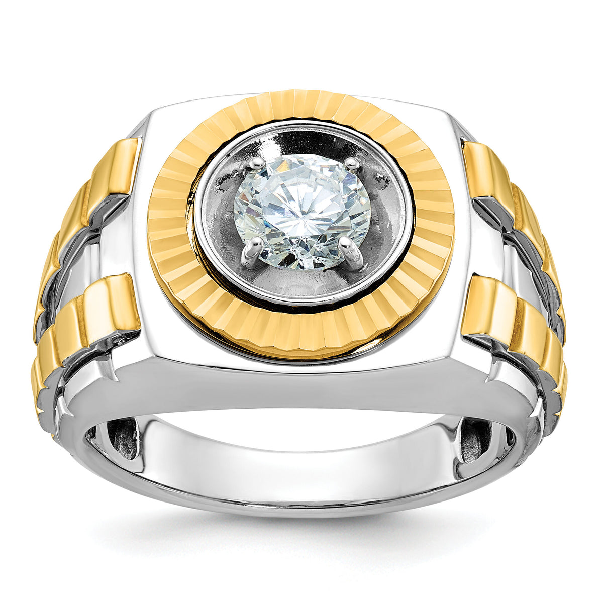 10k Two-tone IBGoodman Men's Polished and Textured Ring Mounting-B59186