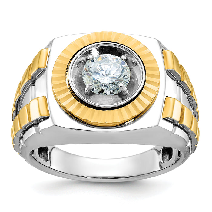 10k Two-tone IBGoodman Men's Polished and Textured Ring Mounting-B59186