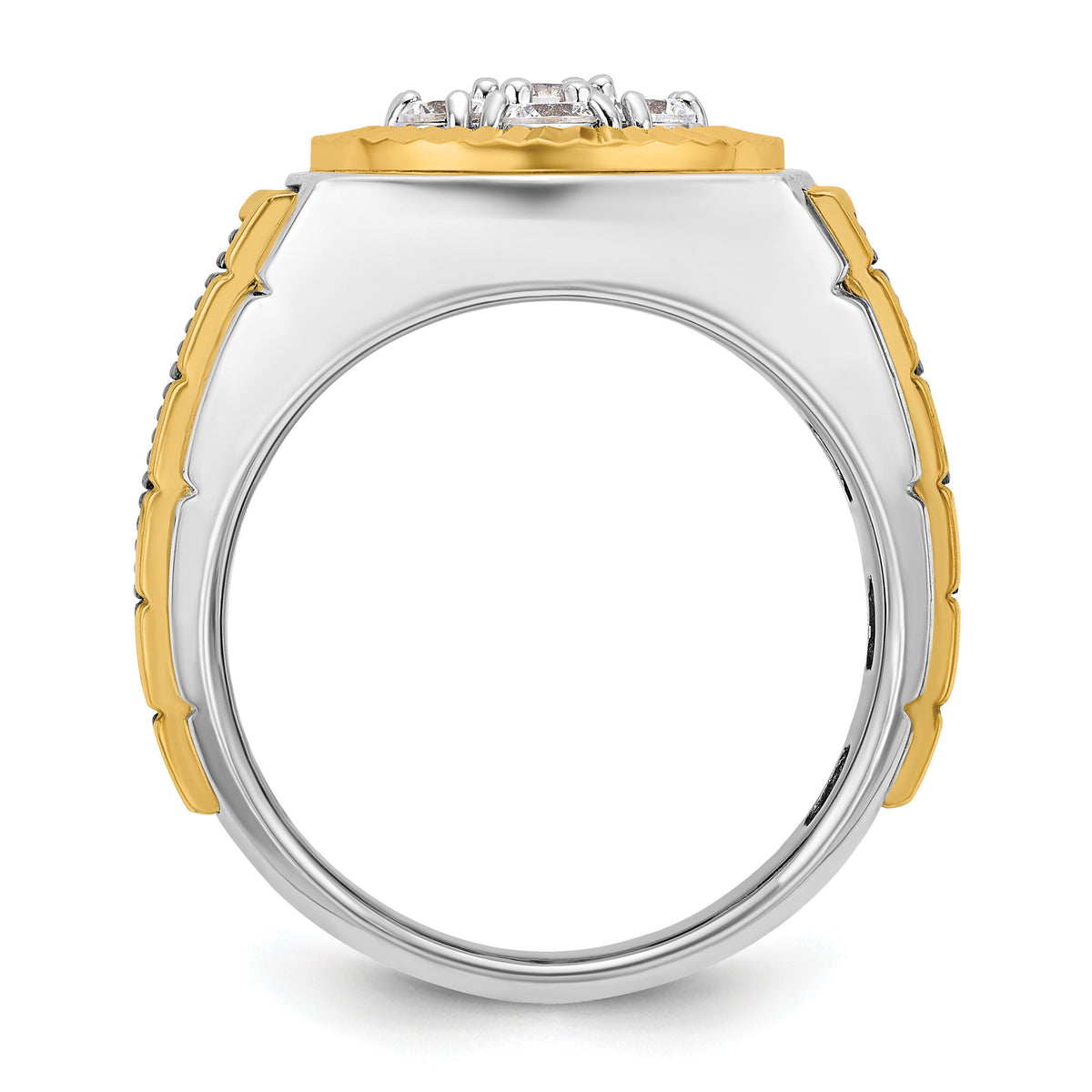 10ktt w/ Blk RH IBGoodman Men's Textured D/C Dia Round Cluster Ring-B59188