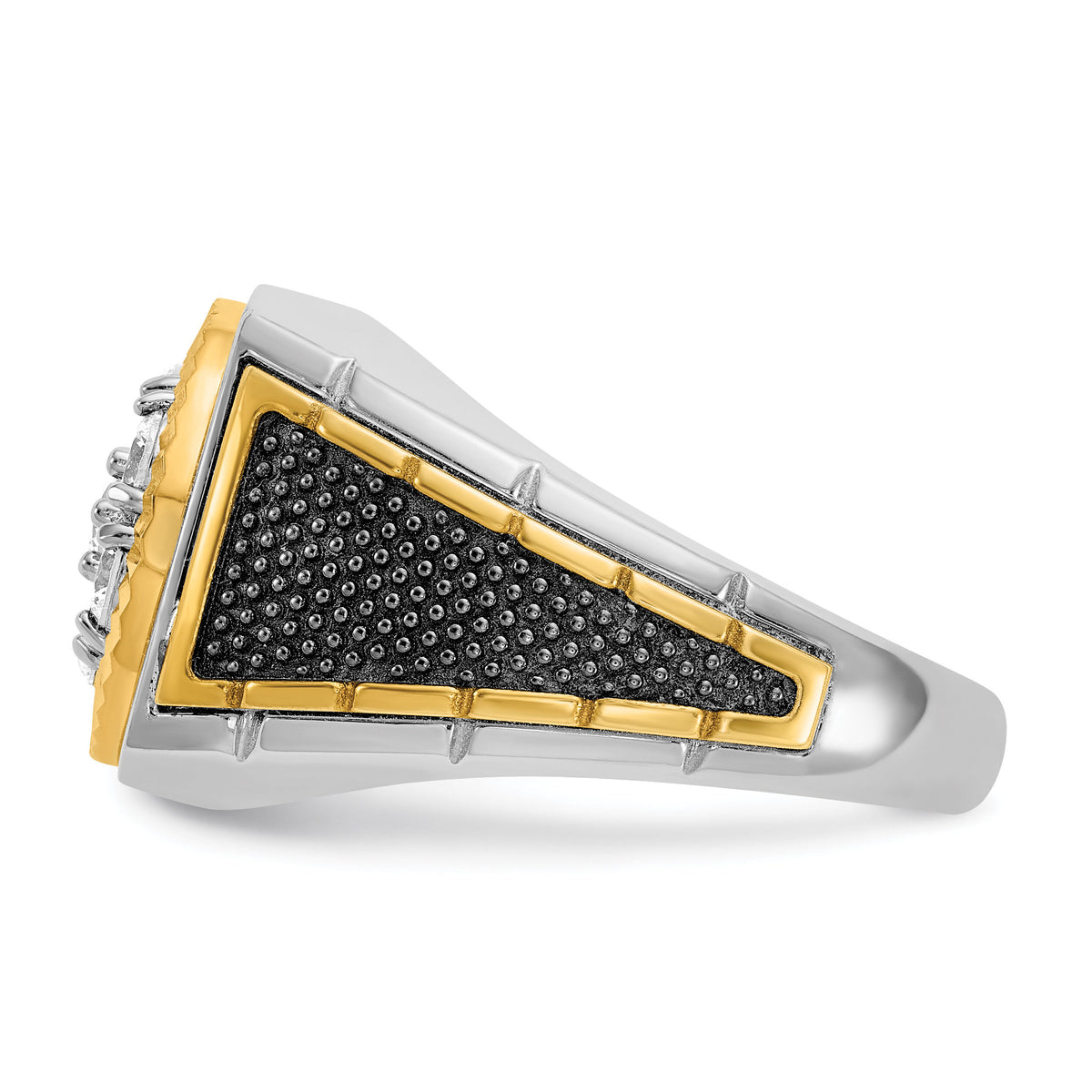 10ktt w/ Blk RH IBGoodman Men's Textured D/C Dia Round Cluster Ring-B59188