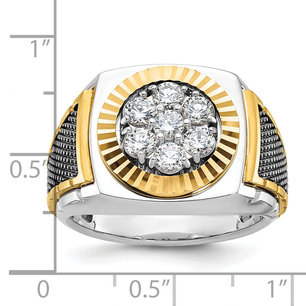 10ktt w/ Blk RH IBGoodman Men's Textured D/C Dia Round Cluster Ring-B59188