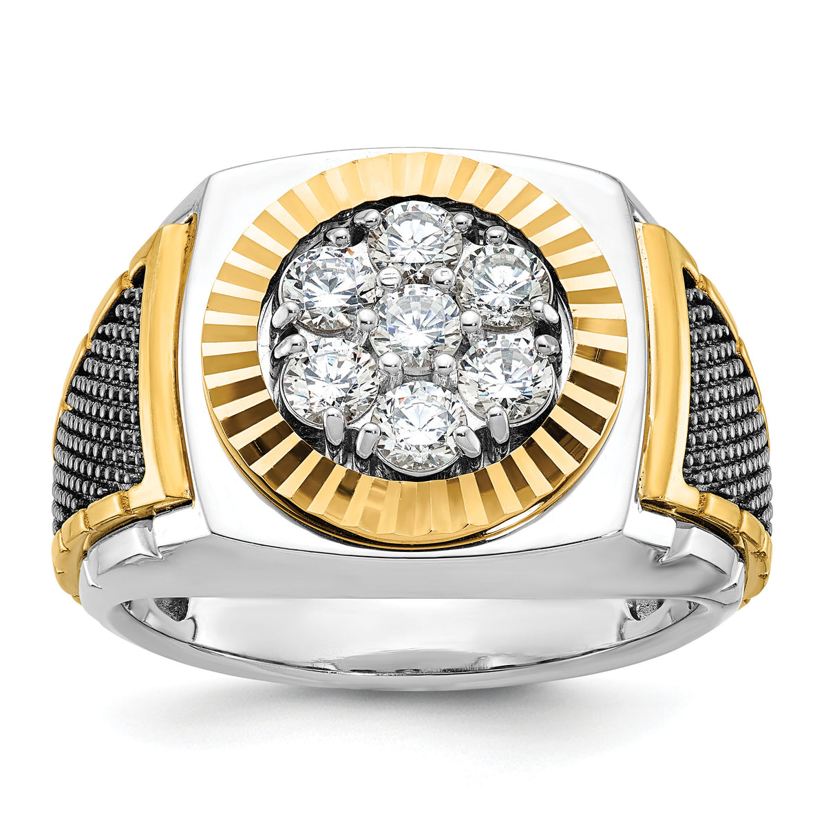 10ktt w/ Blk RH IBGoodman Men's Textured D/C Dia Round Cluster Ring-B59188