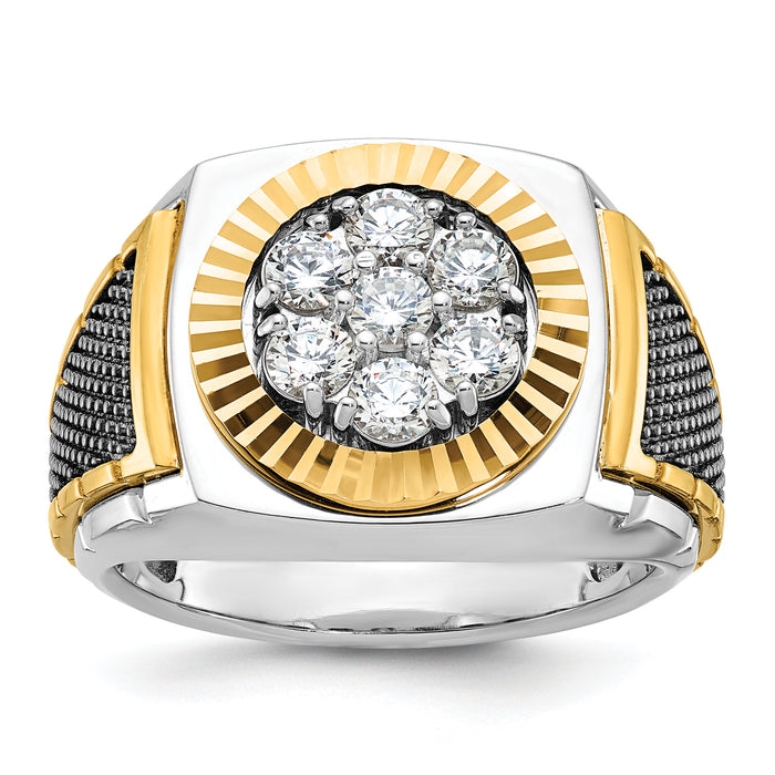 10ktt w/ Blk RH IBGoodman Men's Textured D/C Dia Round Cluster Ring-B59188