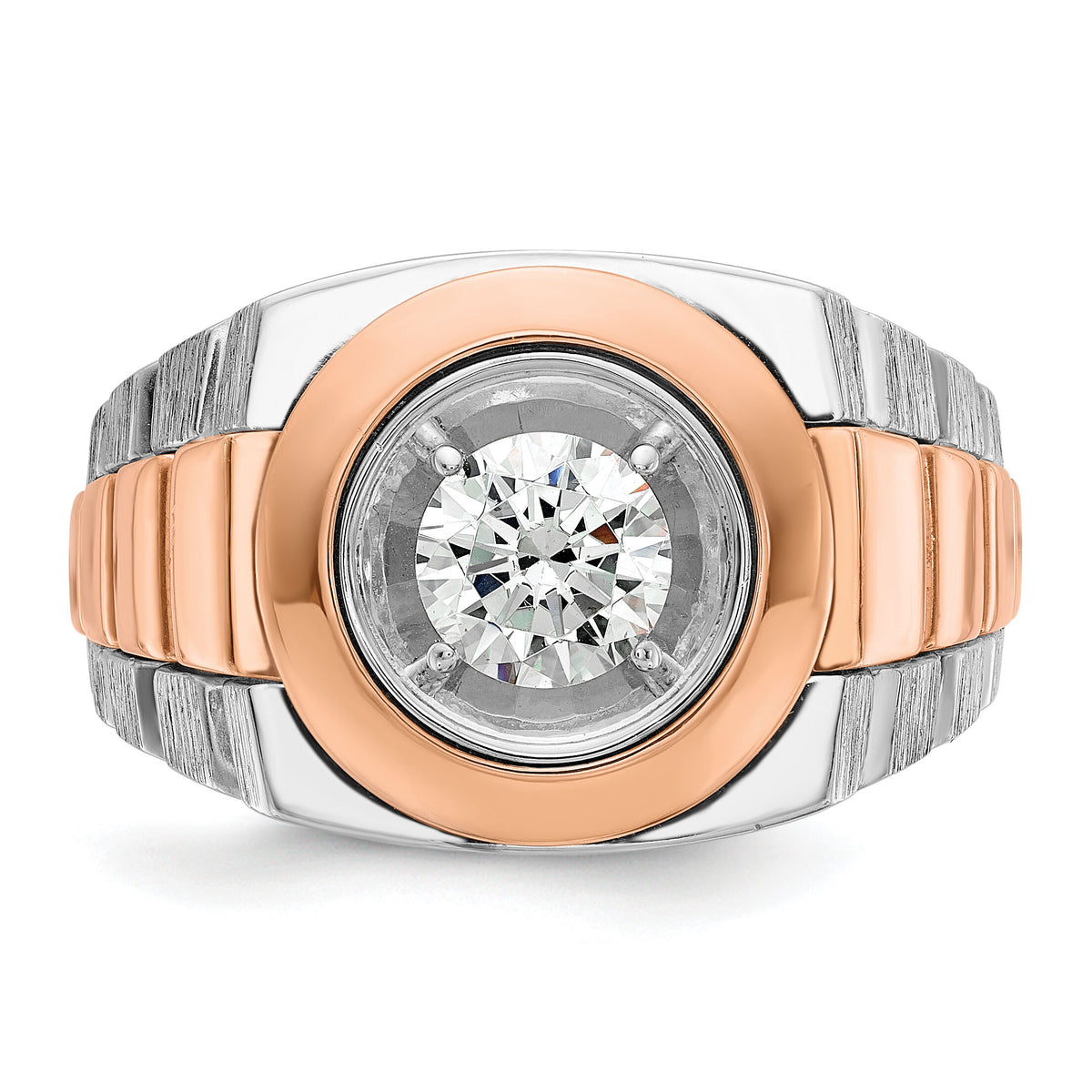 14kwr IBGoodman Men's Polished Satin & Grooved Solitaire Ring Mounting-B59191