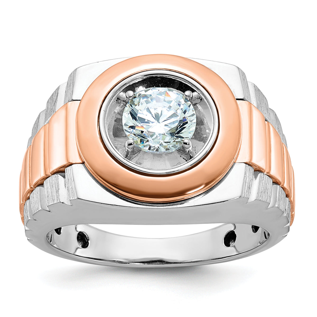 14kwr IBGoodman Men's Polished Satin & Grooved Solitaire Ring Mounting-B59191