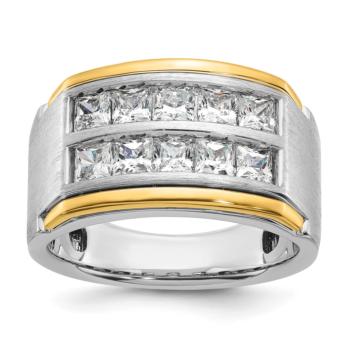 14k Two Tone 2 ct Lab Grown Diamond VS/SI+ G+ Princess 2 Row Men's Ring-B59208