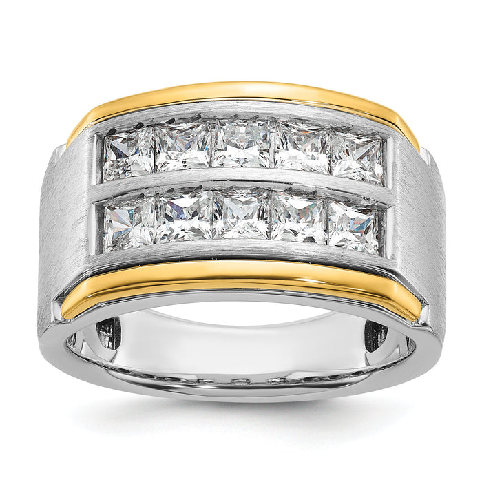 14k Two Tone 2 ct Lab Grown Diamond VS/SI+ G+ Princess 2 Row Men's Ring-B59208