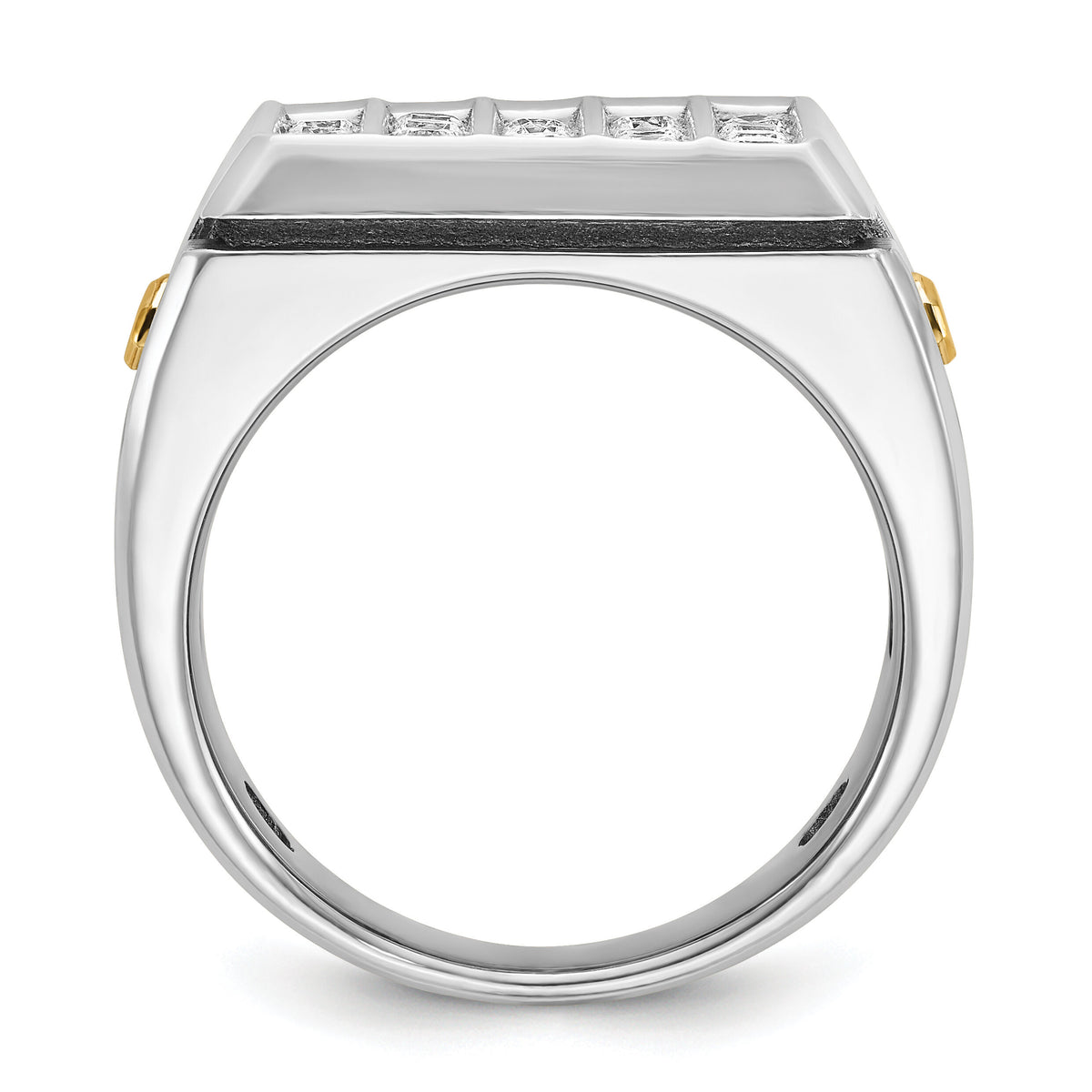 14ktt w/ Blk RH IBGoodman Men's Grooved 5-Row Cluster AA Dia Ring-B59212