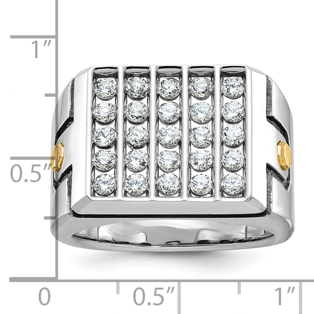 14ktt w/ Blk RH IBGoodman Men's Grooved 5-Row Cluster AA Dia Ring-B59212