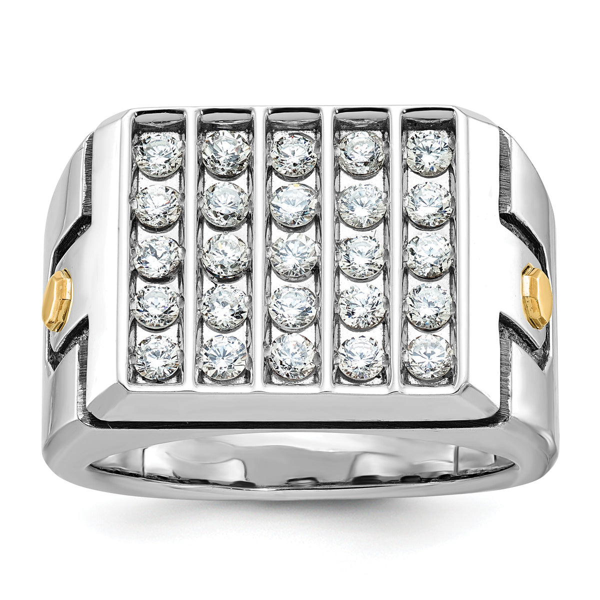 14ktt w/ Blk RH IBGoodman Men's Grooved 5-Row Cluster AA Dia Ring-B59212