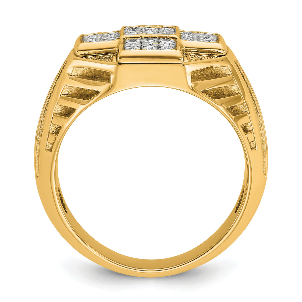 10k IBGoodman Men's Polished/Textured/Grooved Cross Cluster Ring Mtg-B59260