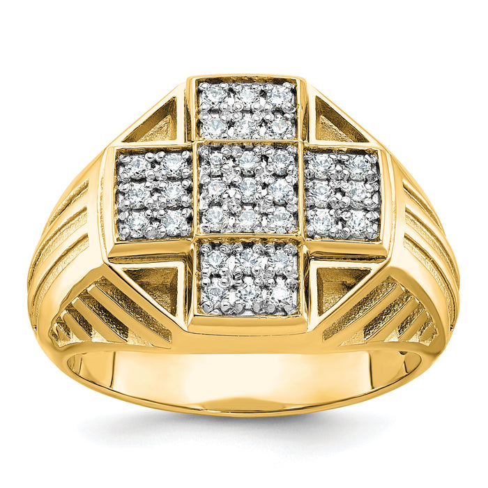 10k IBGoodman Men's Polished/Textured/Grooved Cross Cluster Ring Mtg-B59260