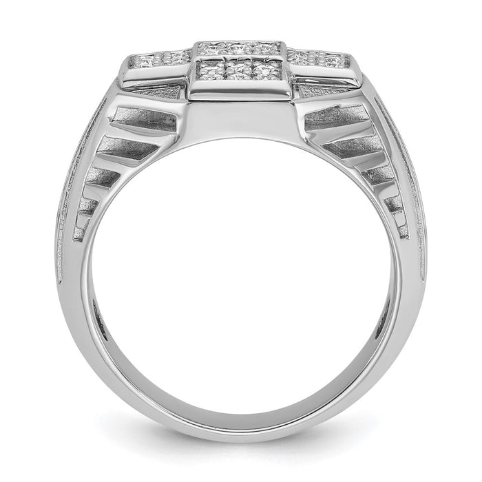 IBGoodman 14k White Gold Men's Polished Textured and Grooved 1/2 Carat AA Quality Diamond Cross Cluster Ring-B59260-4WAA