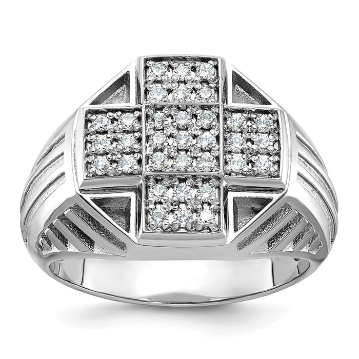 IBGoodman 14k White Gold Men's Polished Textured and Grooved 1/2 Carat AA Quality Diamond Cross Cluster Ring-B59260-4WAA