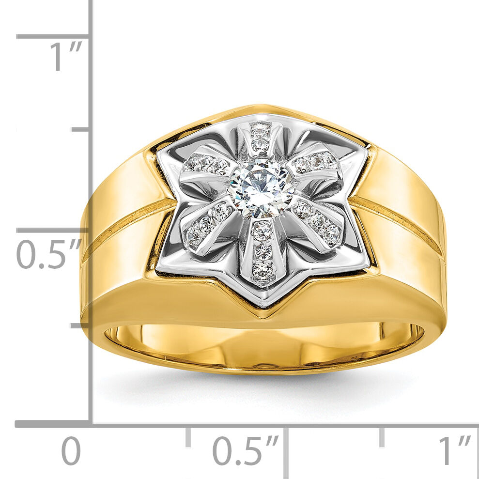 14k Two-tone IBGoodman Men's Polished & Grooved Diamond Star Ring-B59313