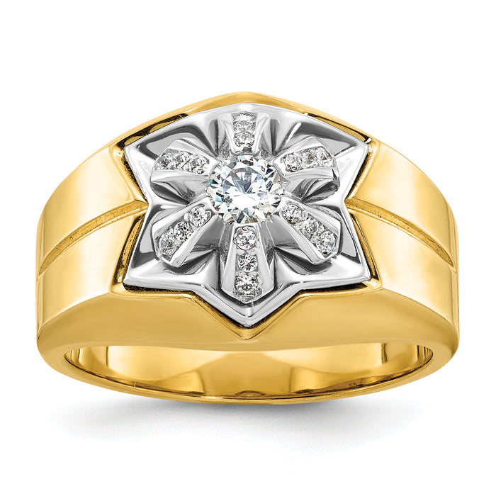 14k Two-tone IBGoodman Men's Polished & Grooved Diamond Star Ring-B59313