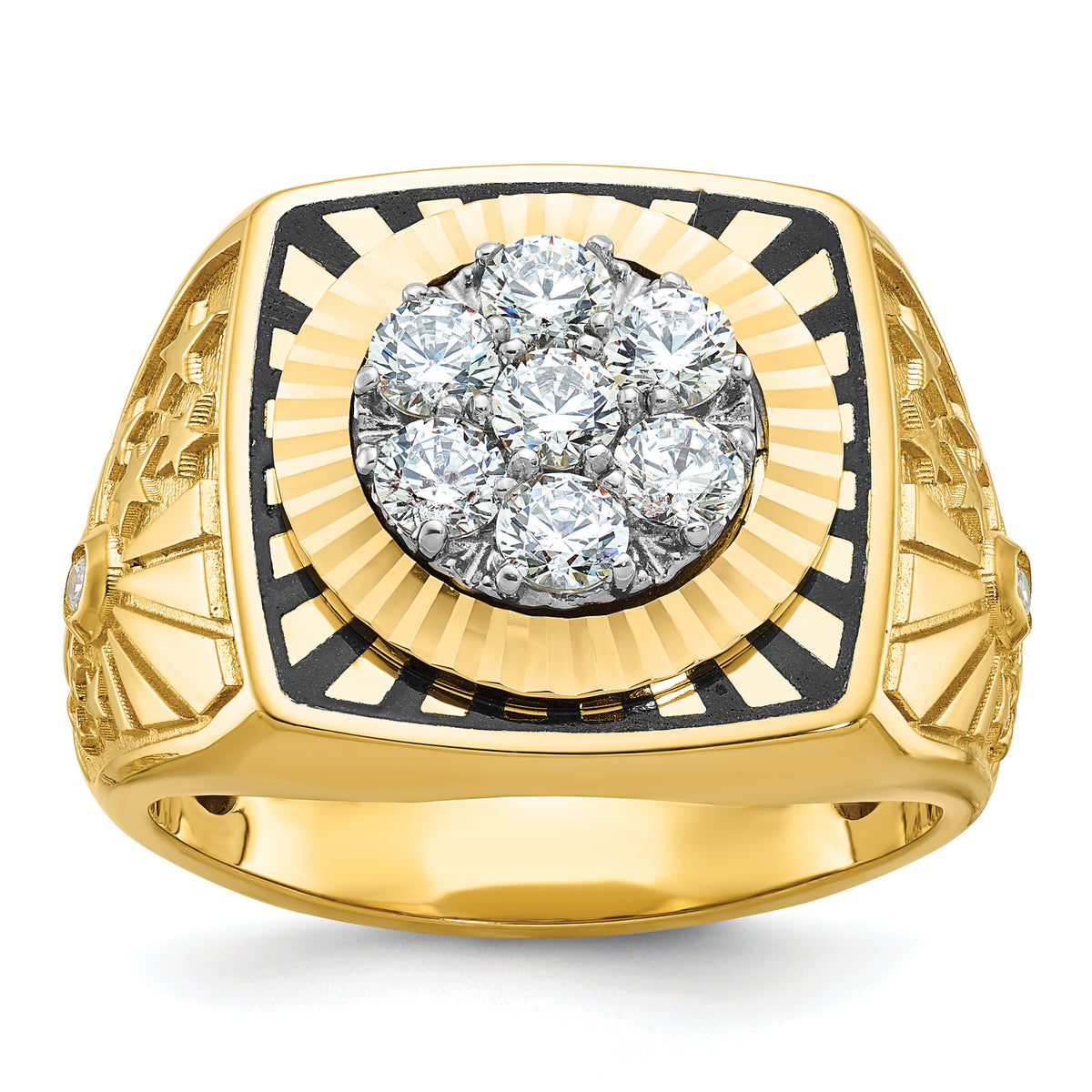 10ktt IBGoodman Men's Textured D/C Stars and Stripes Cluster Ring Mtg-B59315-0YW