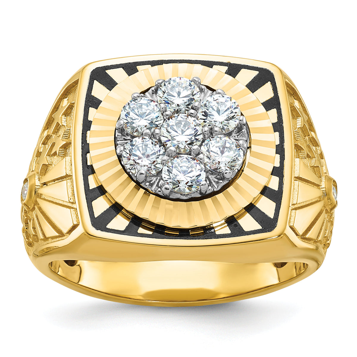 10ktt IBGoodman Men's Textured D/C Stars and Stripes Cluster Ring Mtg-B59315