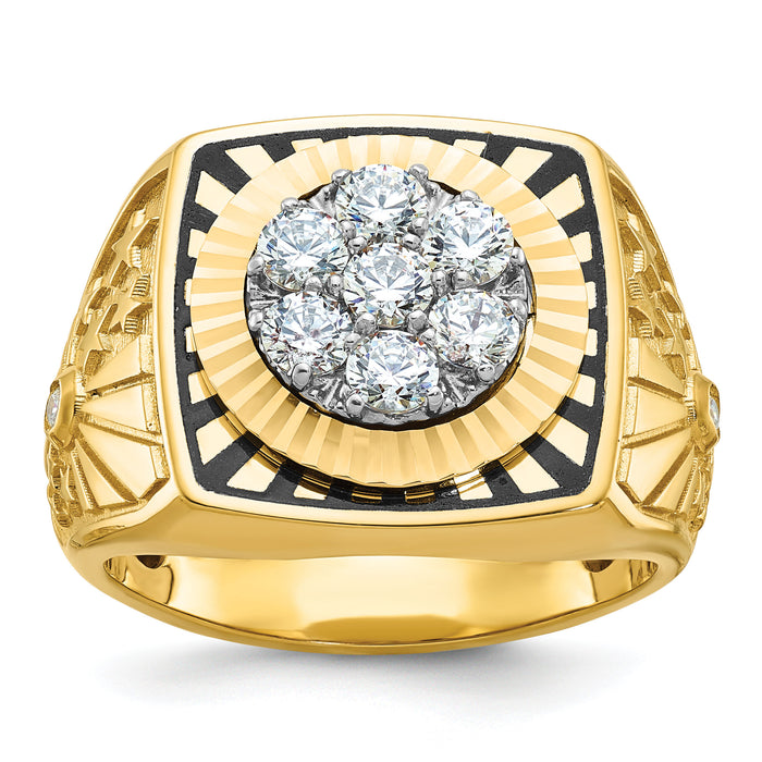 10ktt IBGoodman Men's Textured D/C Stars and Stripes Cluster Ring Mtg-B59315