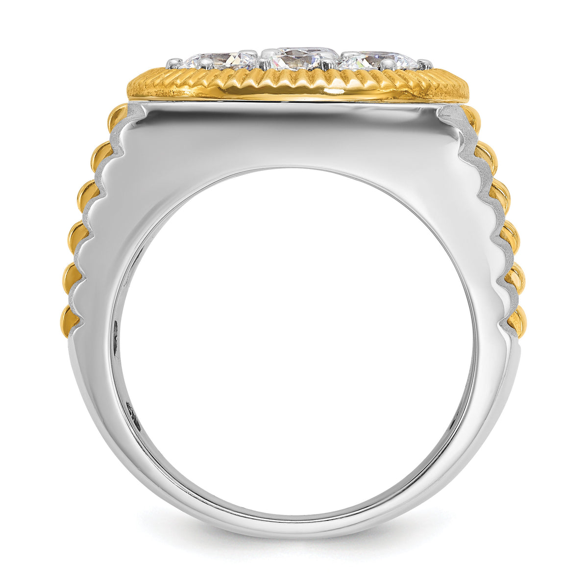 14k Two-Tone 3 ct Lab Grown Dia VS/SI+ G+ Comp Ribbed Men's Cluster Ring-B59319
