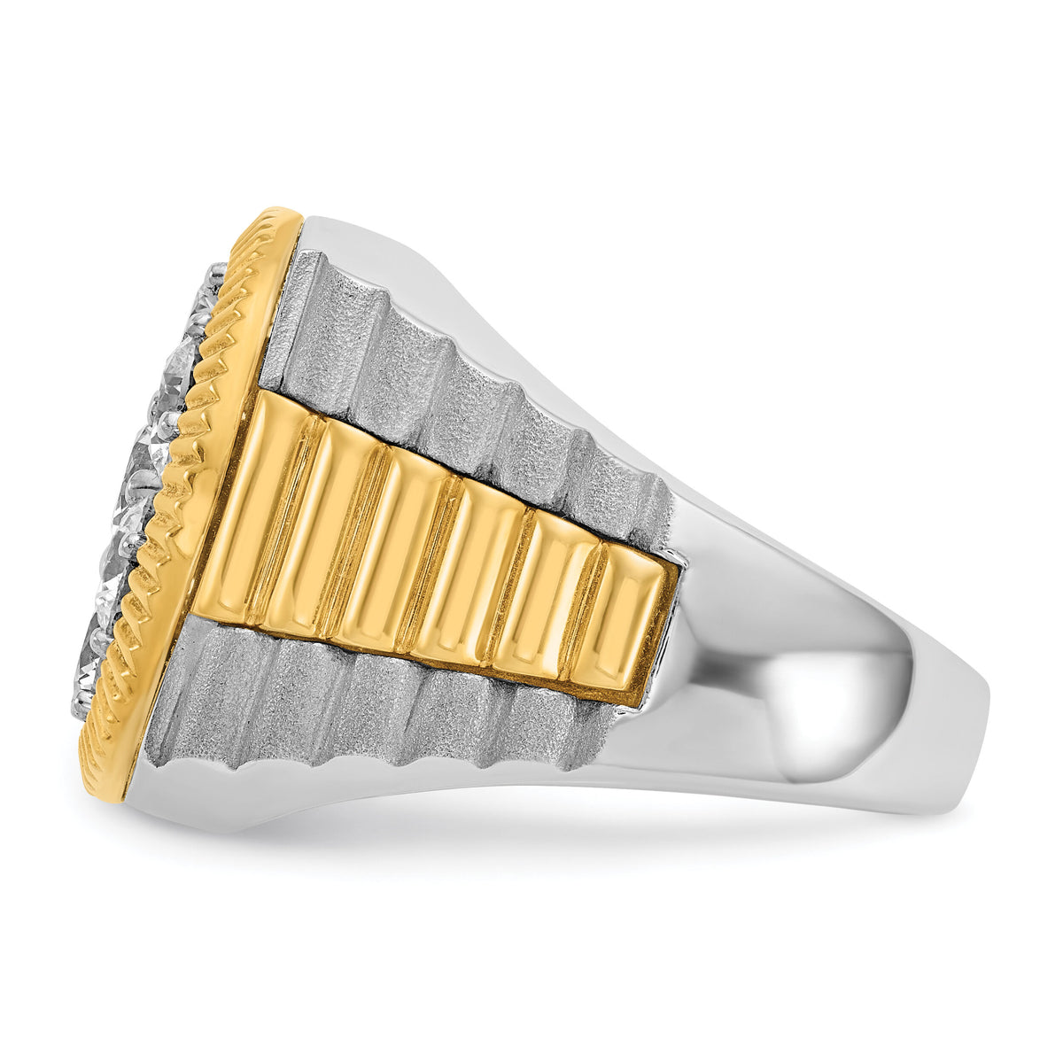 14k Two-Tone 3 ct Lab Grown Dia VS/SI+ G+ Comp Ribbed Men's Cluster Ring-B59319