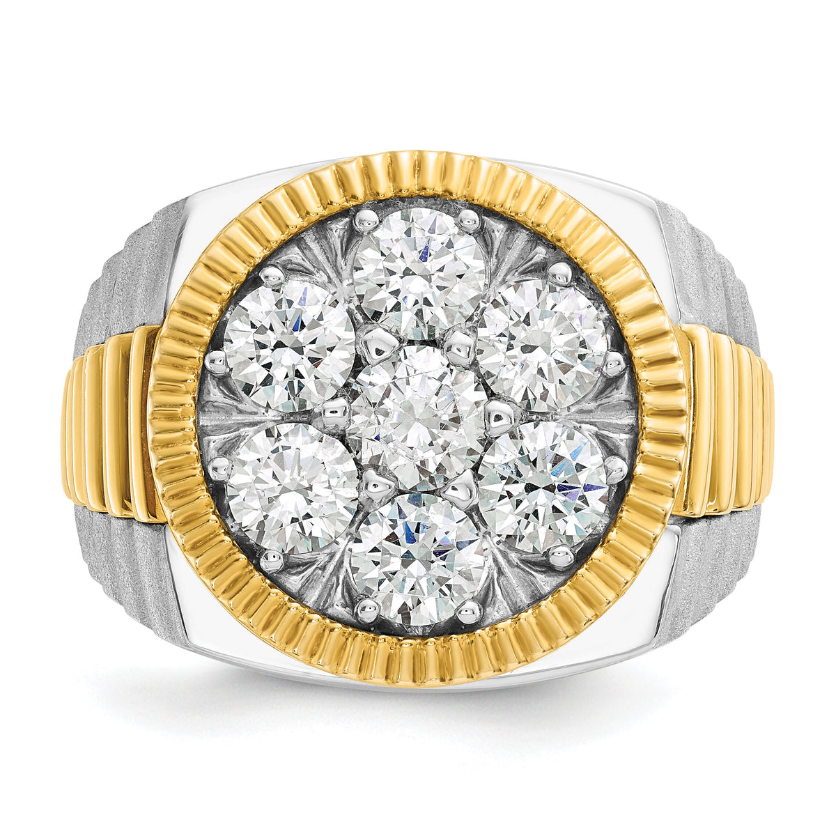 14k Two-Tone 3 ct Lab Grown Dia VS/SI+ G+ Comp Ribbed Men's Cluster Ring-B59319