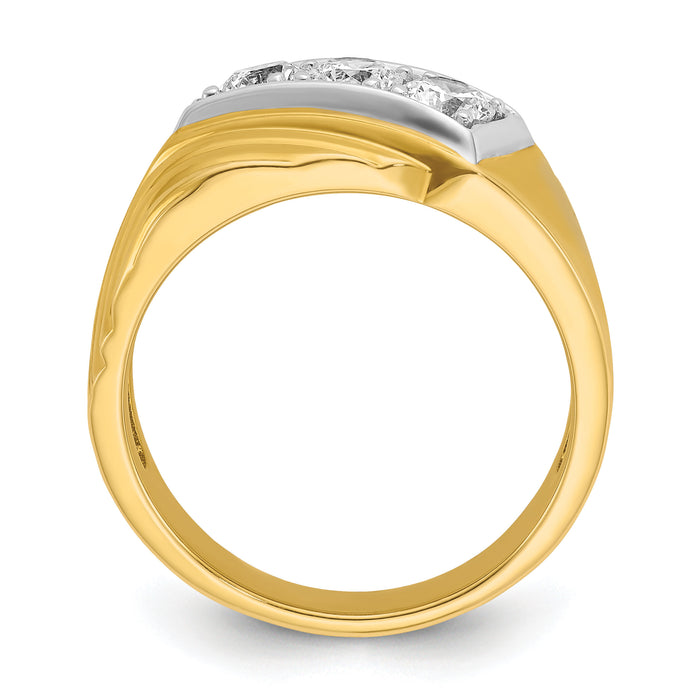 14k w/ White RH 1 carat Lab Grown Diamond VS/SI+ G+ 3 Stone Men's Ring-B59347