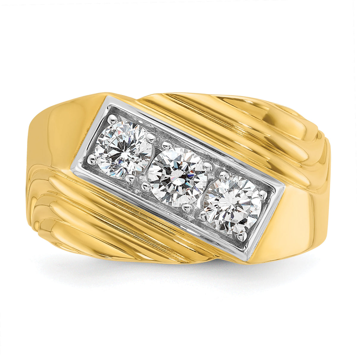 14k w/ White RH 1 carat Lab Grown Diamond VS/SI+ G+ 3 Stone Men's Ring-B59347