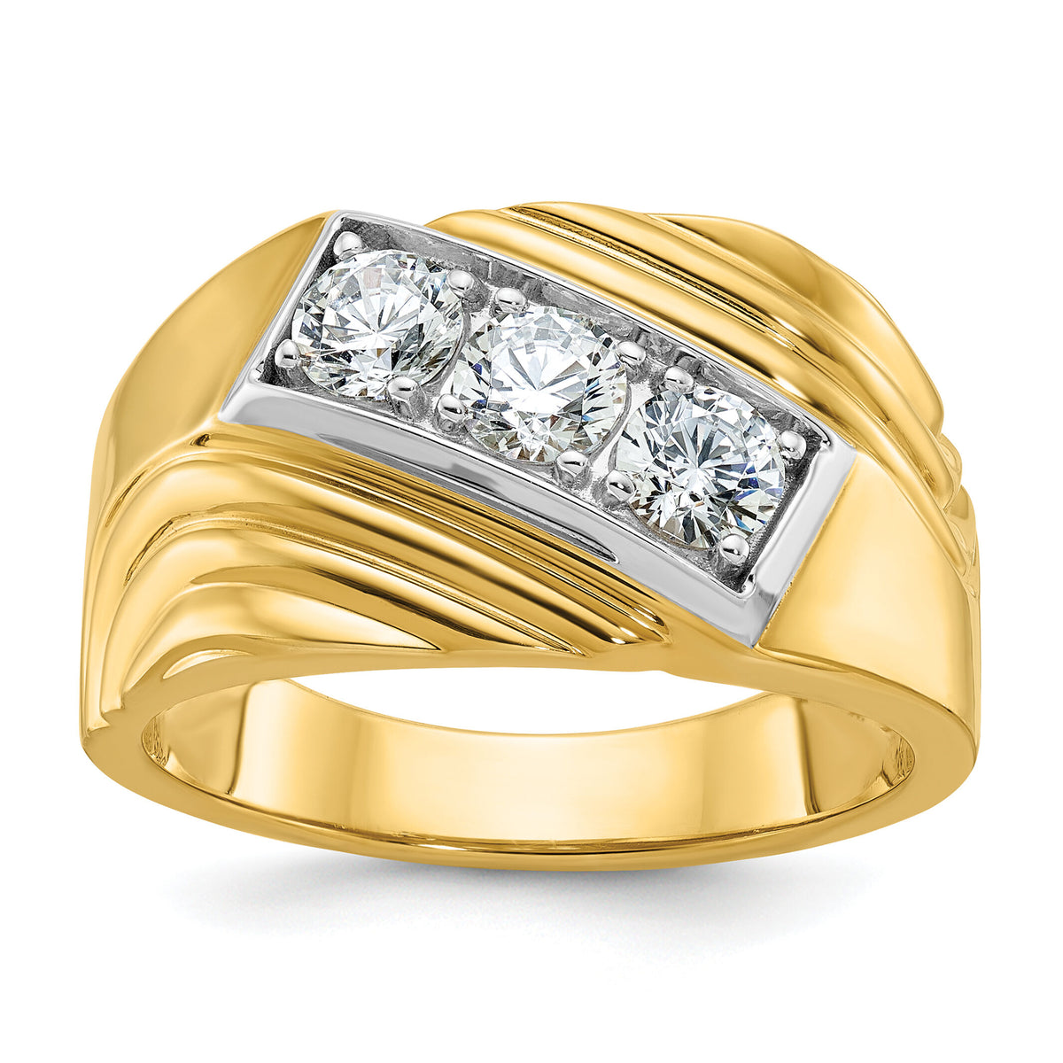 14k w/ White RH 1 carat Lab Grown Diamond VS/SI+ G+ 3 Stone Men's Ring-B59347