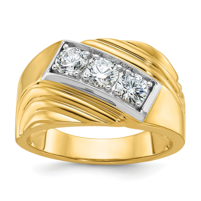 14k w/ White RH 1 carat Lab Grown Diamond VS/SI+ G+ 3 Stone Men's Ring-B59347